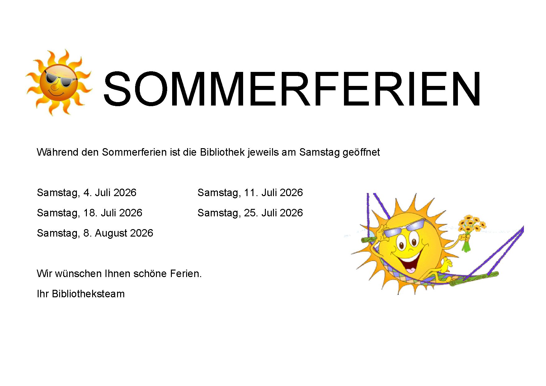 Öffnungszeiten Sommerferien Öffnungszeiten Sommerferien